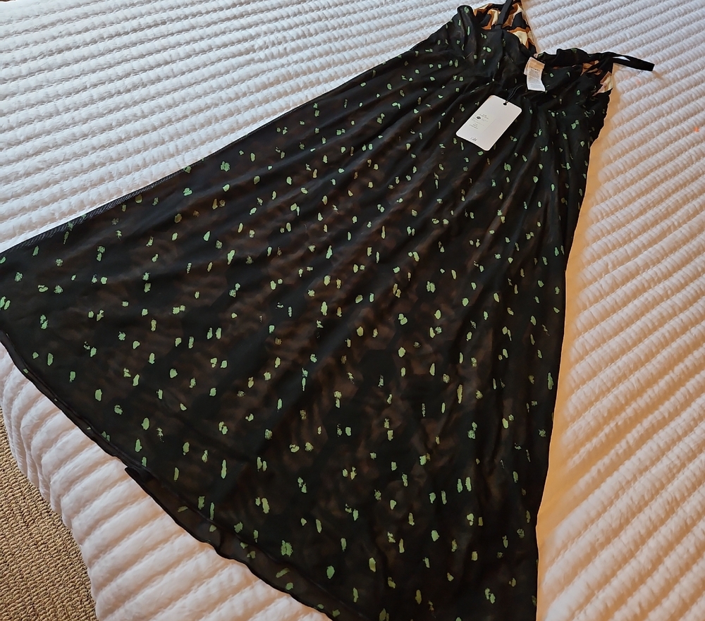 CAbi Black Dress with Green Accents